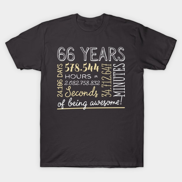 66th Birthday Gifts - 66 Years of being Awesome in Hours & Seconds T-Shirt by BetterManufaktur